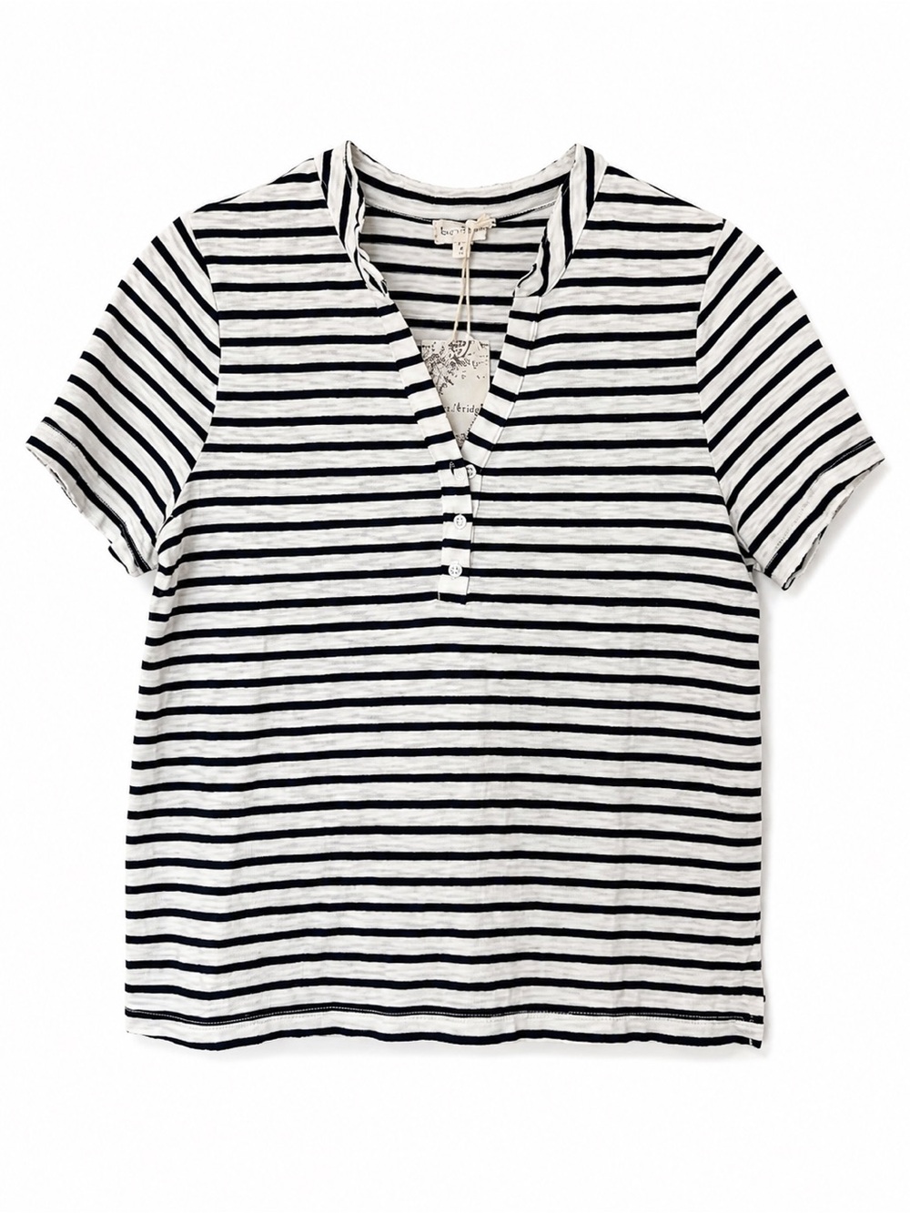 Hem & Thread Black and White Striped Short-Sleeve Henley